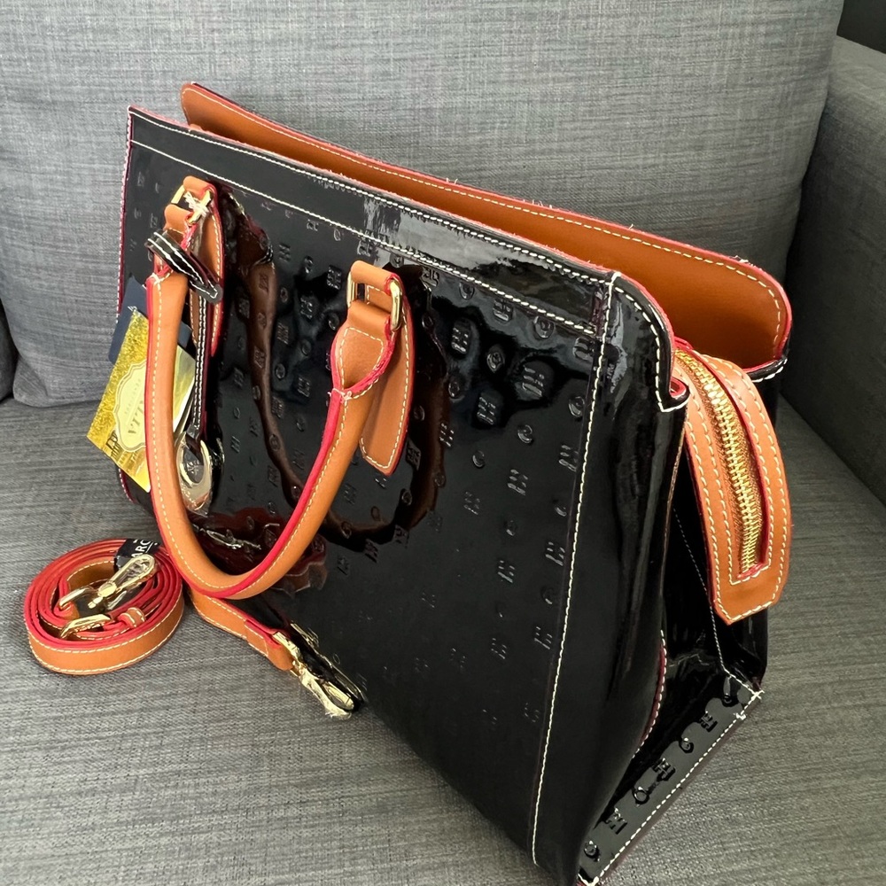 NWT ARCADIA PATENT LEATHER LARGE SATCHEL HANDBAG PURSE - Picture 3 of 16